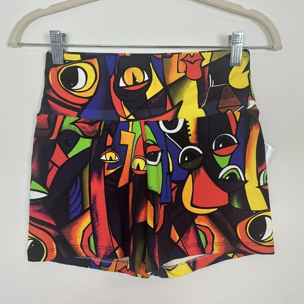 Lino Fitness Running Shorts Women's M Multicolor Graphic Workout Yoga High Waist